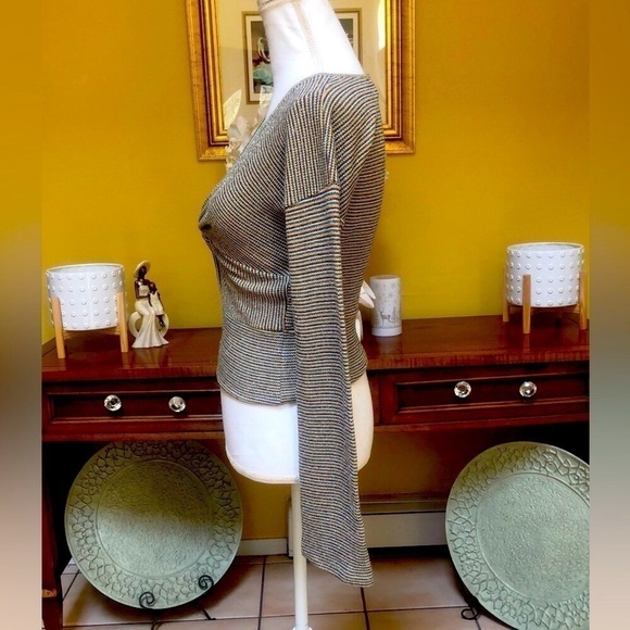 Ramy Brook Multicolored Ribbed All Over Metallic Design Long Sleeve Blouse XS - Picture 12 of 16